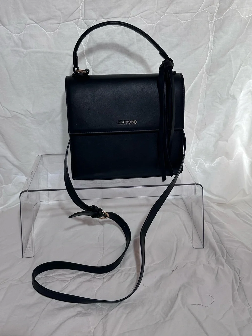 Vintage Joan & David Black Leather Satchel with Top Handle